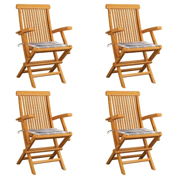 Sedie Giardino Cuscini Motivo Quadri Grigio 4pz Massello Teak