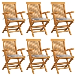 Sedie Giardino Cuscini Motivo Quadri Grigio 6pz Massello Teak