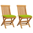 Sedie Giardino e Cuscini Verde Brillante 2 pz Massello di Teak