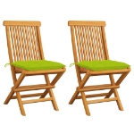 Sedie Giardino e Cuscini Verde Brillante 2 pz Massello di Teak