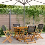 Sedie Giardino Pieghevoli 4 pz Nere Polyrattan e Legno Massello