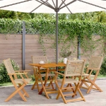 Sedie Giardino Pieghevoli 4pz Beige Polyrattan e Legno Massello