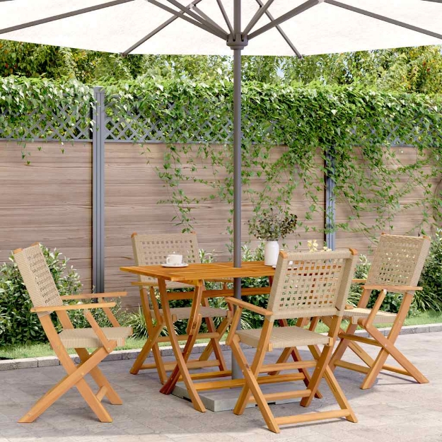 Sedie Giardino Pieghevoli 4pz Beige Polyrattan e Legno Massello
