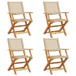 Sedie Giardino Pieghevoli 4pz Beige Polyrattan e Legno Massello