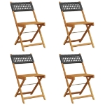 Sedie Giardino Pieghevoli 4pz Nere Polyrattan e Legno Massello