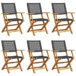 Sedie Giardino Pieghevoli 6 pz Nere Polyrattan e Legno Massello