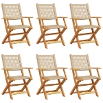 Sedie Giardino Pieghevoli 6pz Beige Polyrattan e Legno Massello
