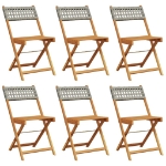 Sedie Giardino Pieghevoli 6pz Grigie Polyrattan Legno Massello