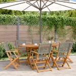 Sedie Giardino Pieghevoli 6pz Grigie Polyrattan Legno Massello