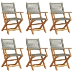 Sedie Giardino Pieghevoli 6pz Grigie Polyrattan Legno Massello