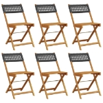 Sedie Giardino Pieghevoli 6pz Nere Polyrattan e Legno Massello