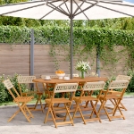 Sedie Giardino Pieghevoli 8pz Beige Polyrattan e Legno Massello