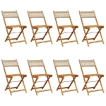 Sedie Giardino Pieghevoli 8pz Beige Polyrattan e Legno Massello