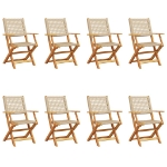 Sedie Giardino Pieghevoli 8pz Beige Polyrattan e Legno Massello