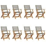 Sedie Giardino Pieghevoli 8pz Grigie Polyrattan Legno Massello