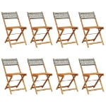 Sedie Giardino Pieghevoli 8pz Grigie Polyrattan Legno Massello