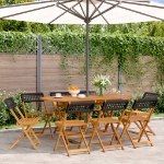 Sedie Giardino Pieghevoli 8pz Nere Polyrattan e Legno Massello