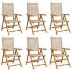 Sedie Giardino Reclinabili 6pz Beige Polyrattan Legno Massello