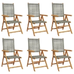 Sedie Giardino Reclinabili 6pz Grigie Polyrattan Legno Massello