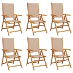 Sedie Giardino Reclinabili 6pz Tortora Tessuto e Legno Massello