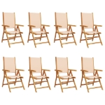 Sedie Giardino Reclinabili 8 pz Beige Tessuto e Legno Massello