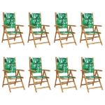 Sedie Giardino Reclinabili 8 pz VerdiTessuto e Legno Massello