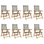 Sedie Giardino Reclinabili 8pz Grigie Polyrattan Legno Massello