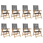 Sedie Giardino Reclinabili 8pz Nere Polyrattan e Legno Massello