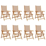 Sedie Giardino Reclinabili 8pz Tortora Tessuto e Legno Massello