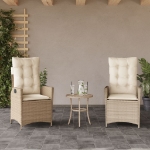 Sedie Reclinabili da Giardino 2pz con Cuscini Beige Polyrattan