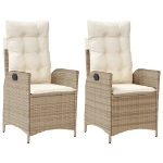Sedie Reclinabili da Giardino 2pz con Cuscini Beige Polyrattan