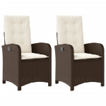 Sedie Reclinabili Giardino 2pz con Cuscini Marrone Polyrattan