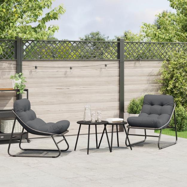 Sedie Rilassanti da Giardino 2 pz con Cuscino Nera 60x80x71 cm Acciaio