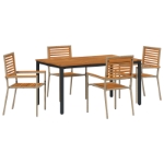 Set pranzo da 5 pezzi giardino Beige Polirattan Acacia, Sedie giardino impilabili con cuscini - Set di 2 in Beige Polirattan, Tavolo giardino 150x90x75 cm in legno massello acacia e metallo