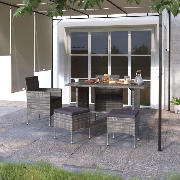 Set Sedie da Giardino con Poggiapiedi 4 pz in Polyrattan Grigio