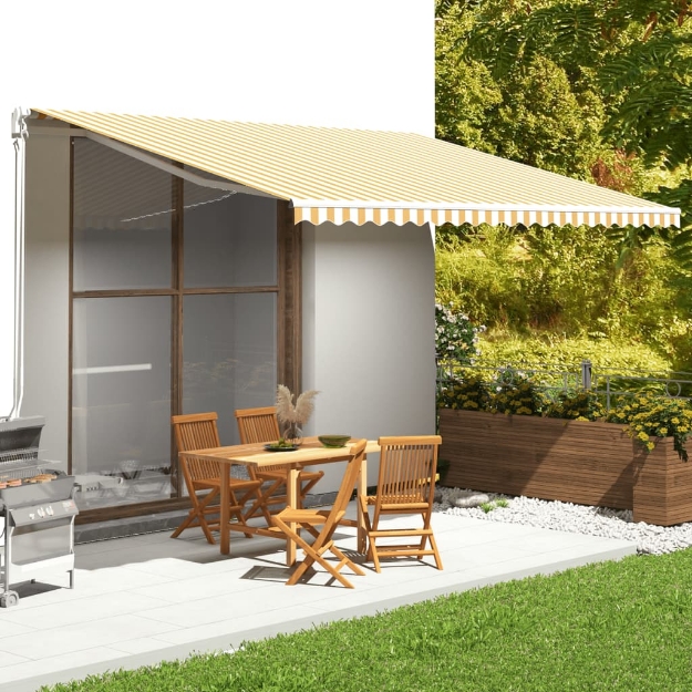 Tessuto di Ricambio per Tenda da Sole Giallo e Bianco 5x3,5 m