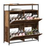 Mobile per Scarpe con 4 Cassetti Ribaltabili Legno Invecchiato 100x34x112 cm