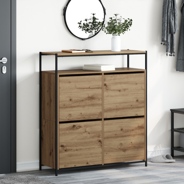 Mobile per scarpe con 4 cassetti a ribalta in rovere artigianale 100x34x112 cm