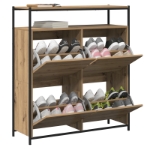Mobile per scarpe con 4 cassetti a ribalta in rovere artigianale 100x34x112 cm