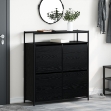 Mobile per scarpe con 4 cassetti a ribalta Rovere nero 100x34x112 cm
