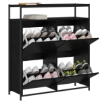 Mobile per scarpe con 4 cassetti a ribalta Rovere nero 100x34x112 cm