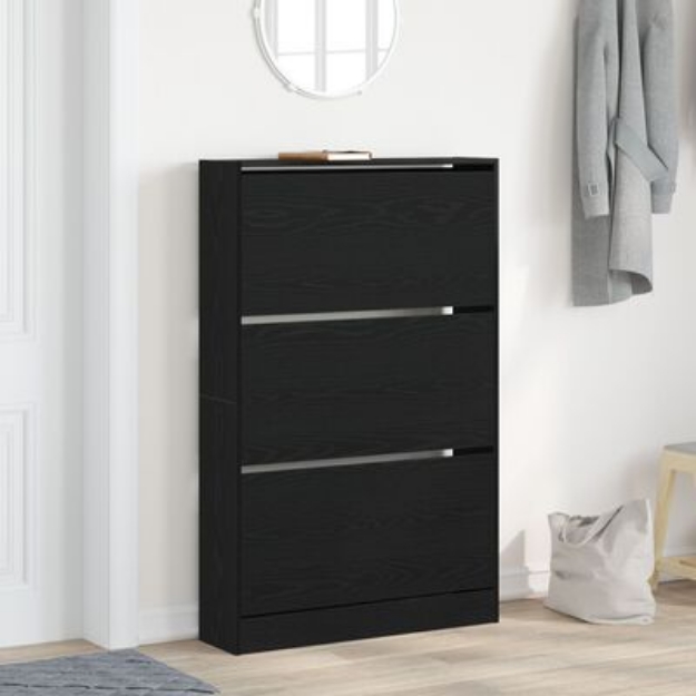 Armadio per scarpe Nero Rovere 80x21x125,5 cm in Legno ingegnerizzato