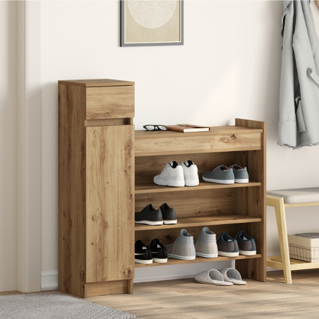 Mobiletto per Scarpe Rovere Artigianale 100.5x28x100 cm Legno Ingegnerizzato
