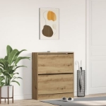 Mobile per scarpe con cassetto a ribalta in rovere affumicato 80x21x87,5 cm