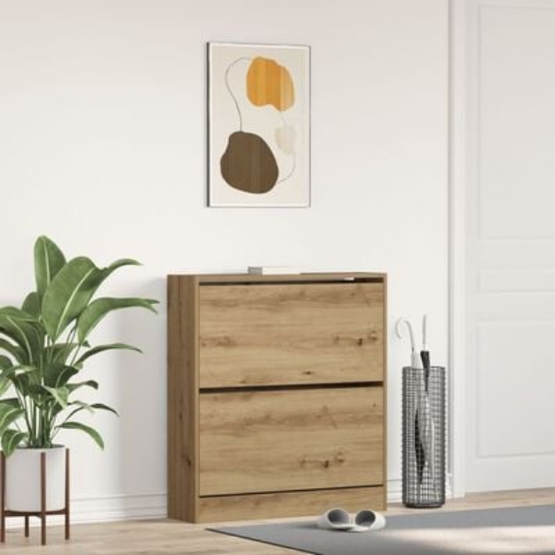 Mobile per scarpe con cassetto a ribalta in rovere affumicato 80x21x87,5 cm