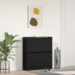 Scarpiera con cassetto flip in rovere nero 80x21x87,5 cm
