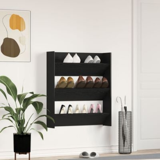 Armadio per scarpe Nero Rovere 80x18x90 cm in legno ingegnerizzato