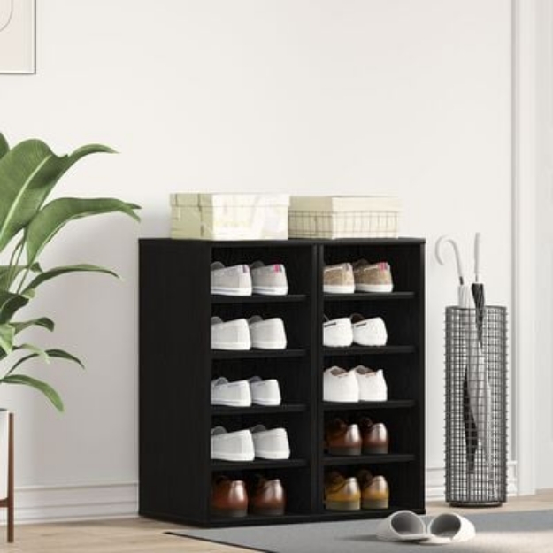 Armadio per scarpe 2 pz Nero Rovere 32x35x70 cm in legno ingegnerizzato