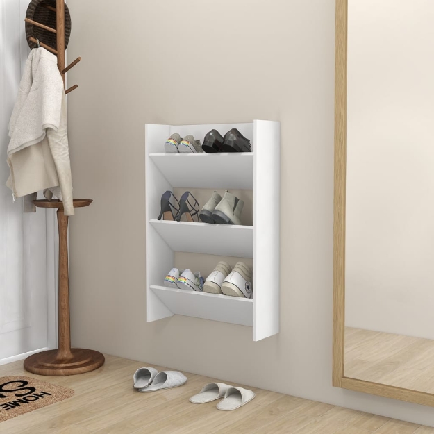 Scarpiera a Muro Bianca 60x18x90 cm in Legno Multistrato