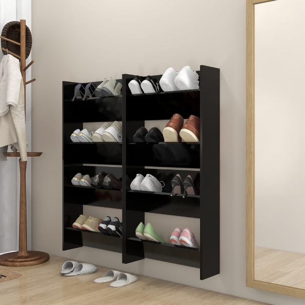 Scarpiere a Muro 4 pz Nere 60x18x60 cm in Legno Multistrato